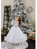 Long Sleeves Beaded White Lace Tulle Flower Girl Dress